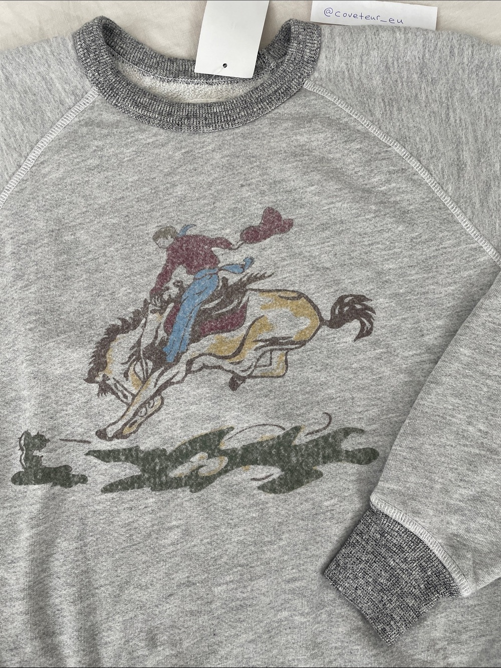NWT The Great. College Sweatshirt with Rider Graphic Soft Heather Grey. Size 1. - Picture 6 of 9